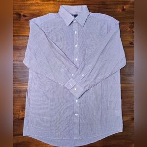 Stafford Men's Large White & Plum Plaid Travel Performance Shirt L
